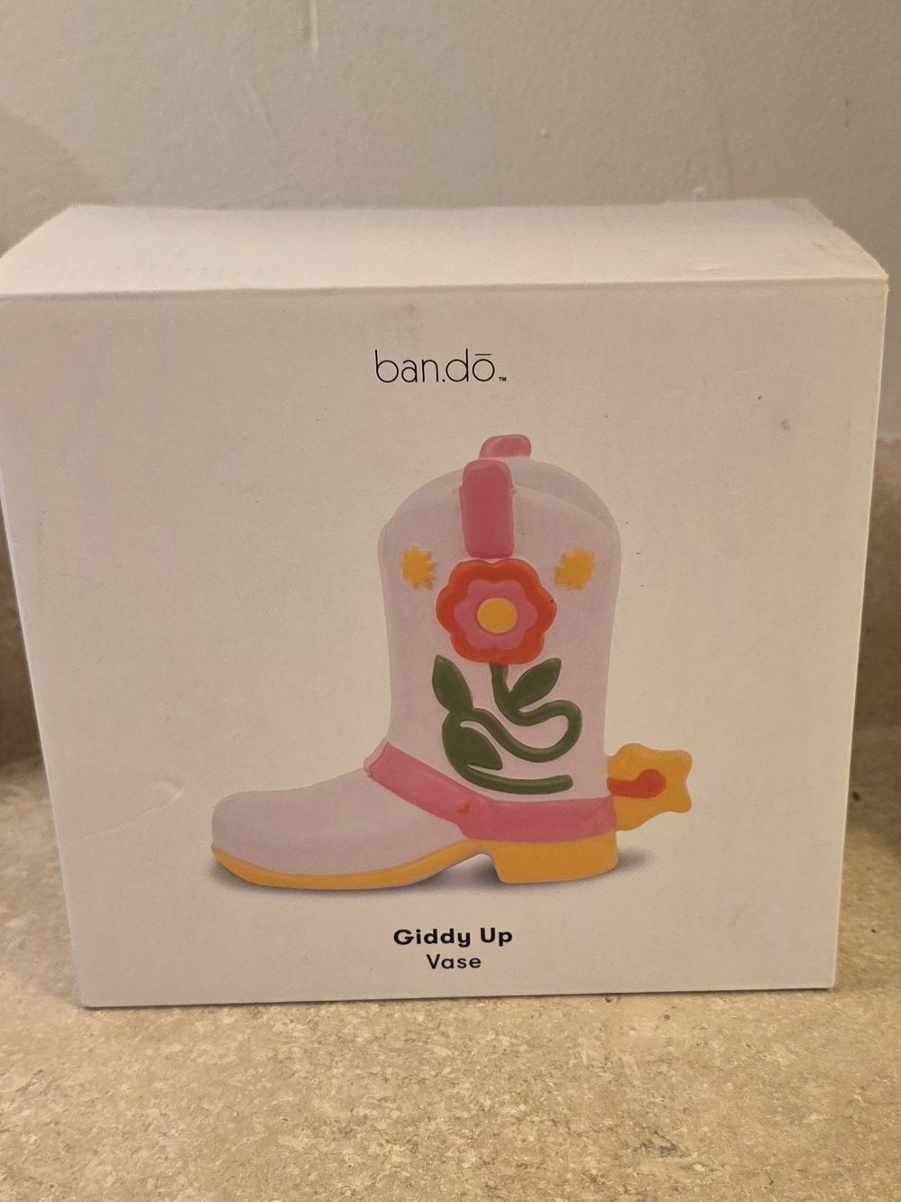 ban.do Giddy Up Pink Flower Boot Vase *New*